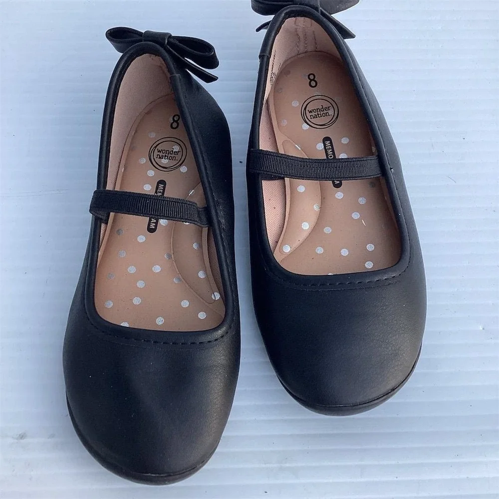 Wonder Nation Girls Black Bow Ballet Flats Casual Dress‎ Shoes